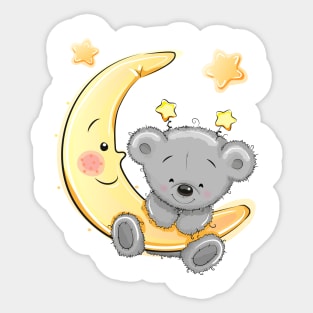 Cute teddy bear hanging on the moon Sticker